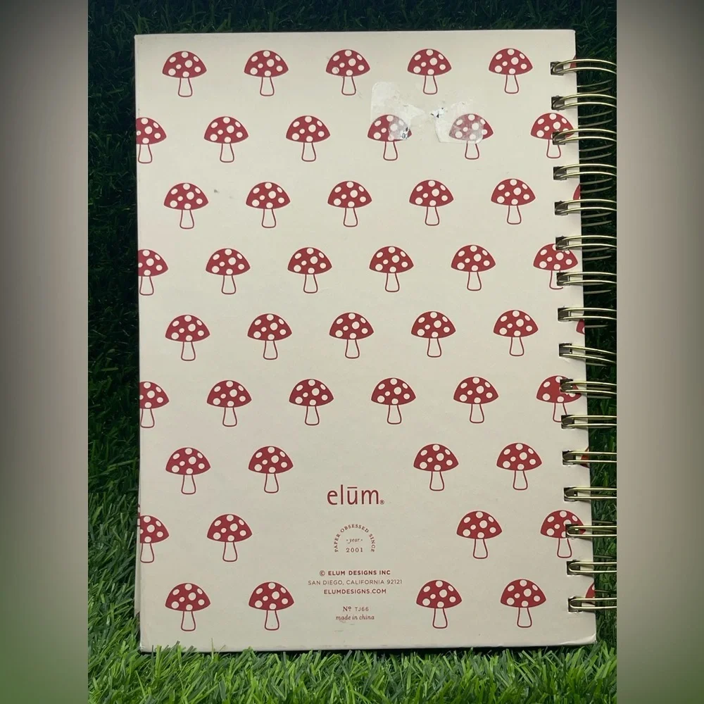 Elum Mushroom AOP Hardcover Spiral Notebook Journal, Pink, NWOT